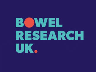 Graphic of Bowel Cancer Research UK against a dark blue background.