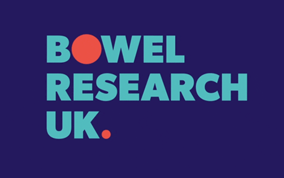 Graphic of Bowel Cancer Research UK against a dark blue background.