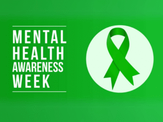 Mental Health Awareness Week logo against a green background.