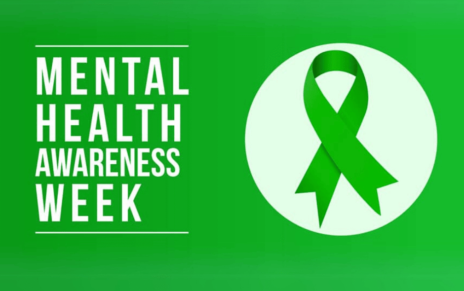 Mental Health Awareness Week logo against a green background.