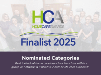 Graphic highlighting that Homecarers are a finalist for the Home Care Awards.