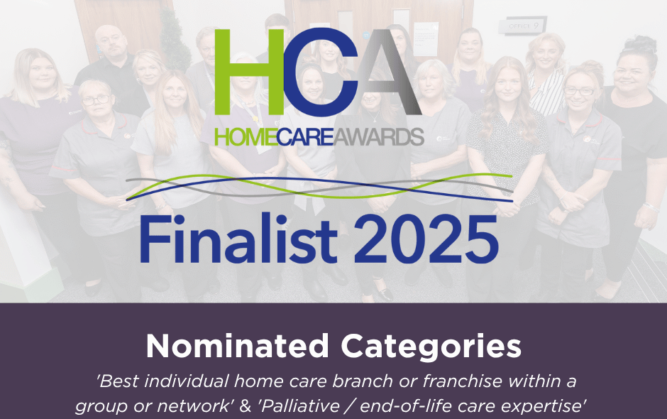 Graphic highlighting that Homecarers are a finalist for the Home Care Awards.