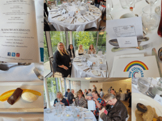 A collage of images from the Lunch in the Sky event, fundraising for the Blue Skies Balcony Appeal for the Countess of Chester.