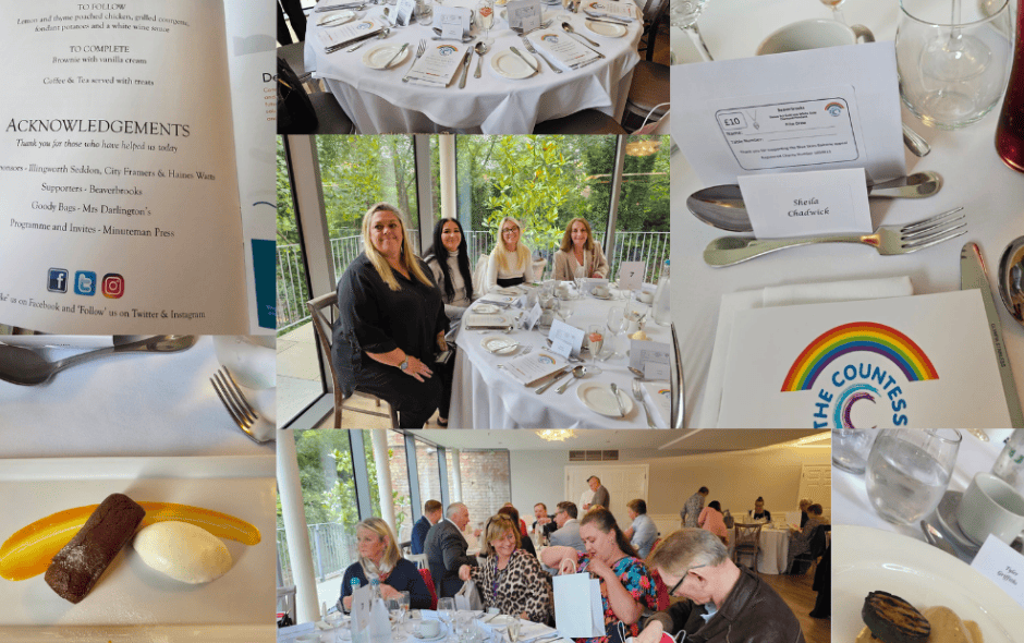 A collage of images from the Lunch in the Sky event, fundraising for the Blue Skies Balcony Appeal for the Countess of Chester.