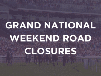 Graphic against a dark purple background of a horse racing event.