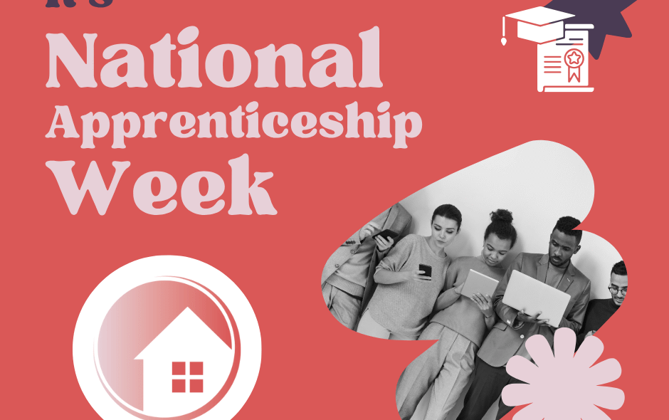 Graphic against a red background, highlighting National Apprenticeship Week.