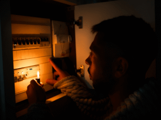 Image of a man checking for a power outage.