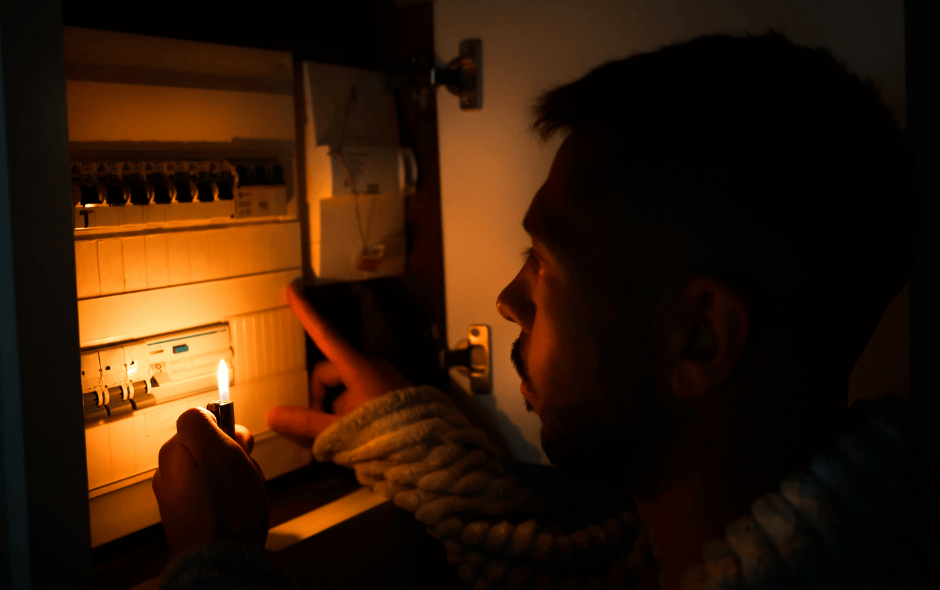 Image of a man checking for a power outage.