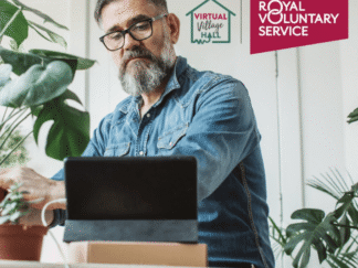 Image of a person taking part in the Virtual Village Hall for the Royal Voluntary Service, whilst doing gardening.